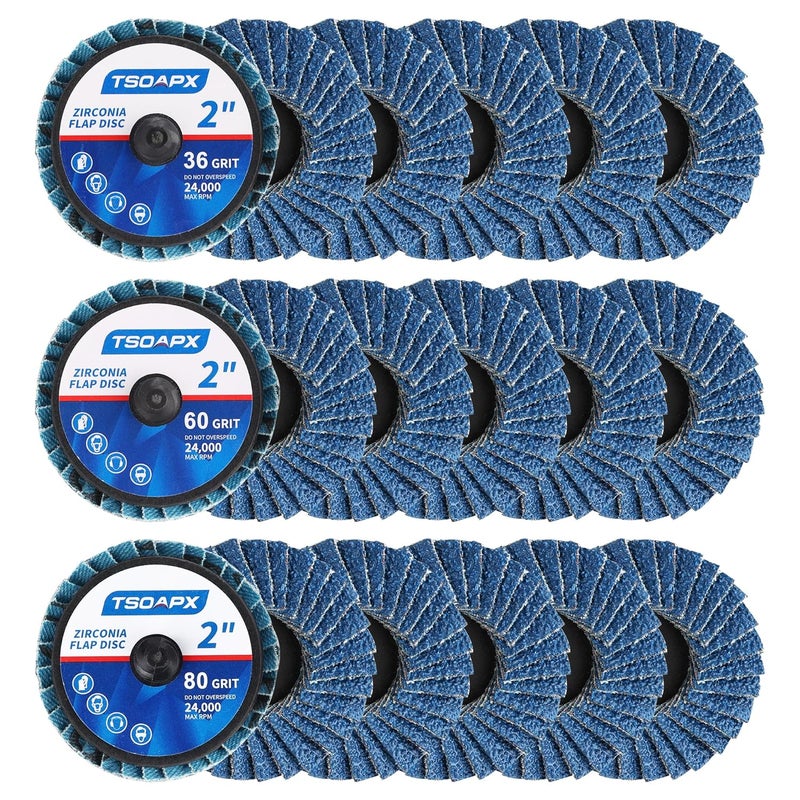 TSOAPX 15 PCS Flap Disc Set, 2" Zirconia Blue Flat Flap Discs Roll Lock Grinding Sanding Sandpaper Wheels Grit 36/60/80, Surface Prep Discs for Angle Grinder Strip Rust Paint Removal - Image 1